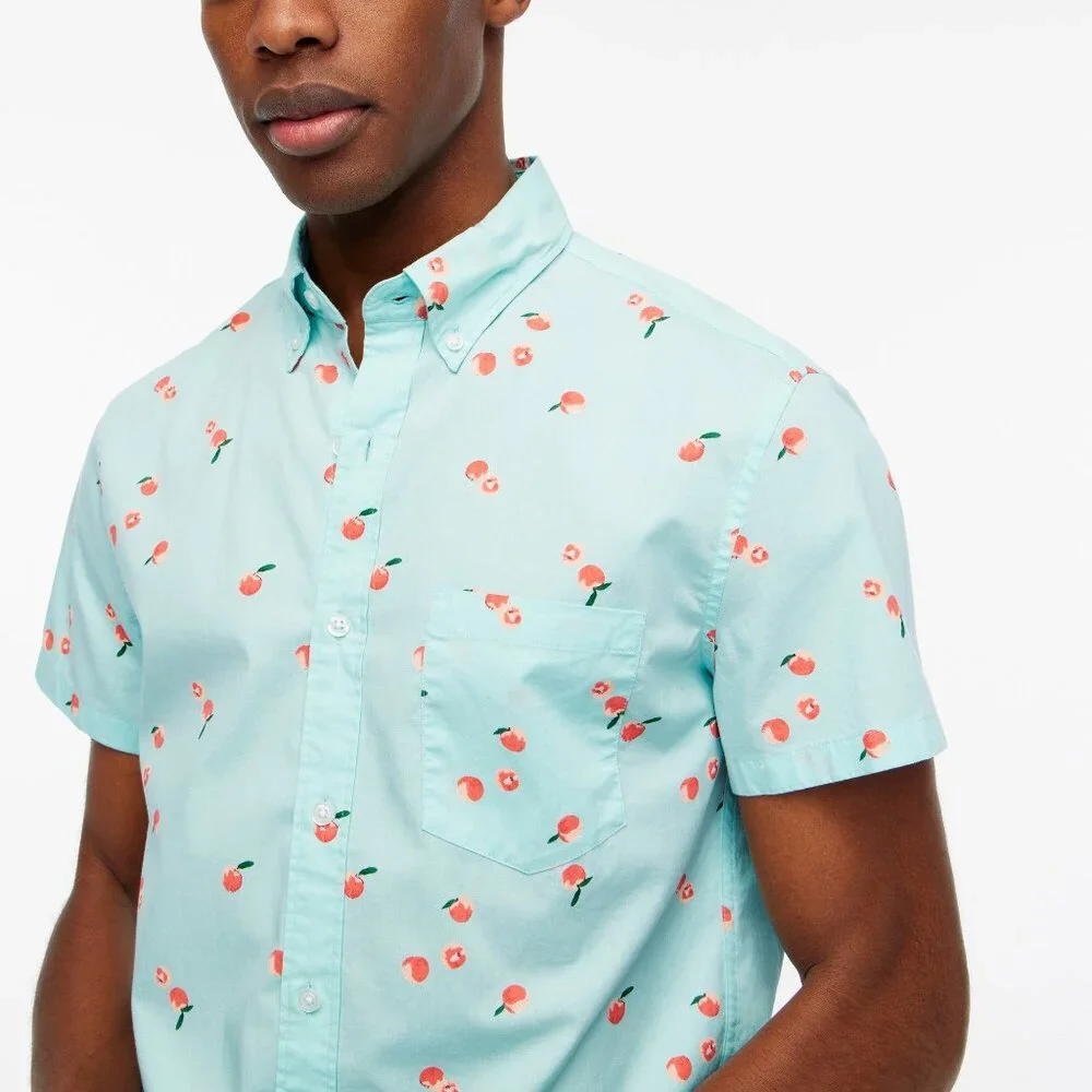 NWT J. Crew Mens Size XL Slim Short-Sleeve Cherry Print Flex Casual Shirt NEW